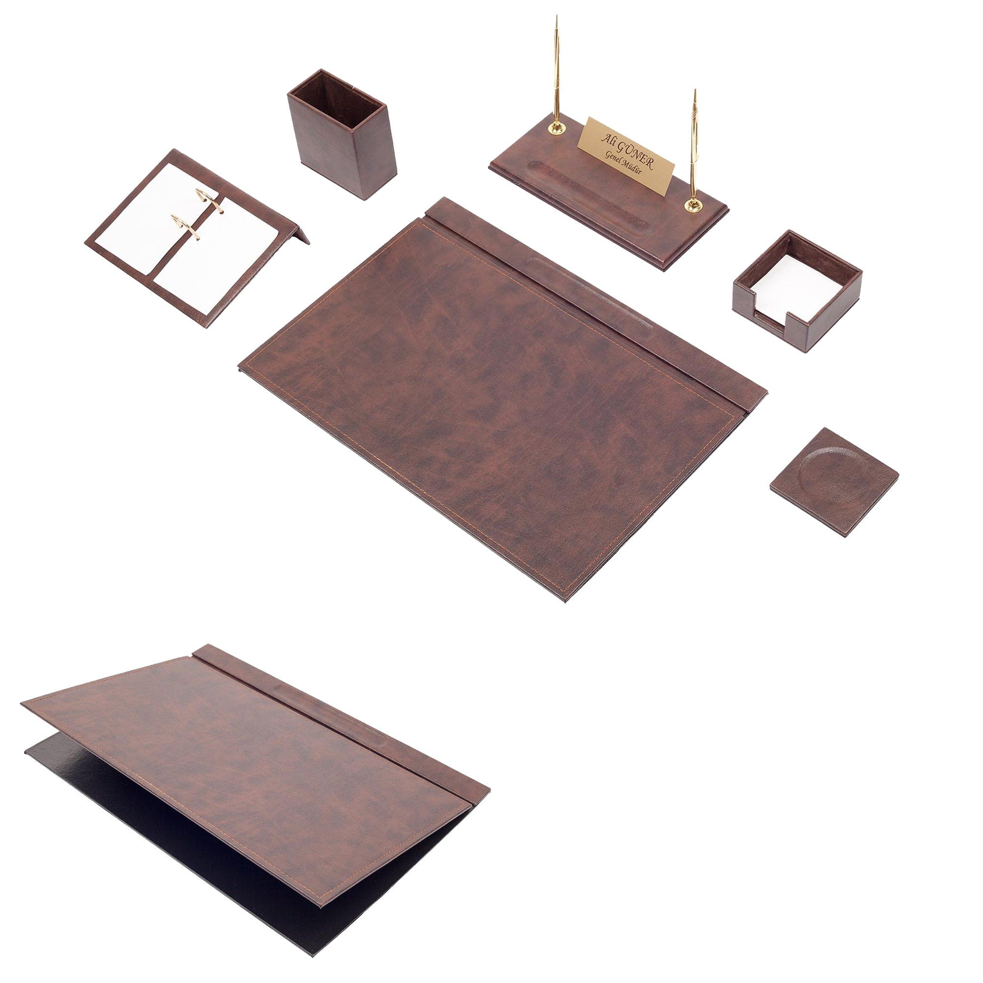 MOOG Leather Desk Set-8 Accessories - White - 8 PCS