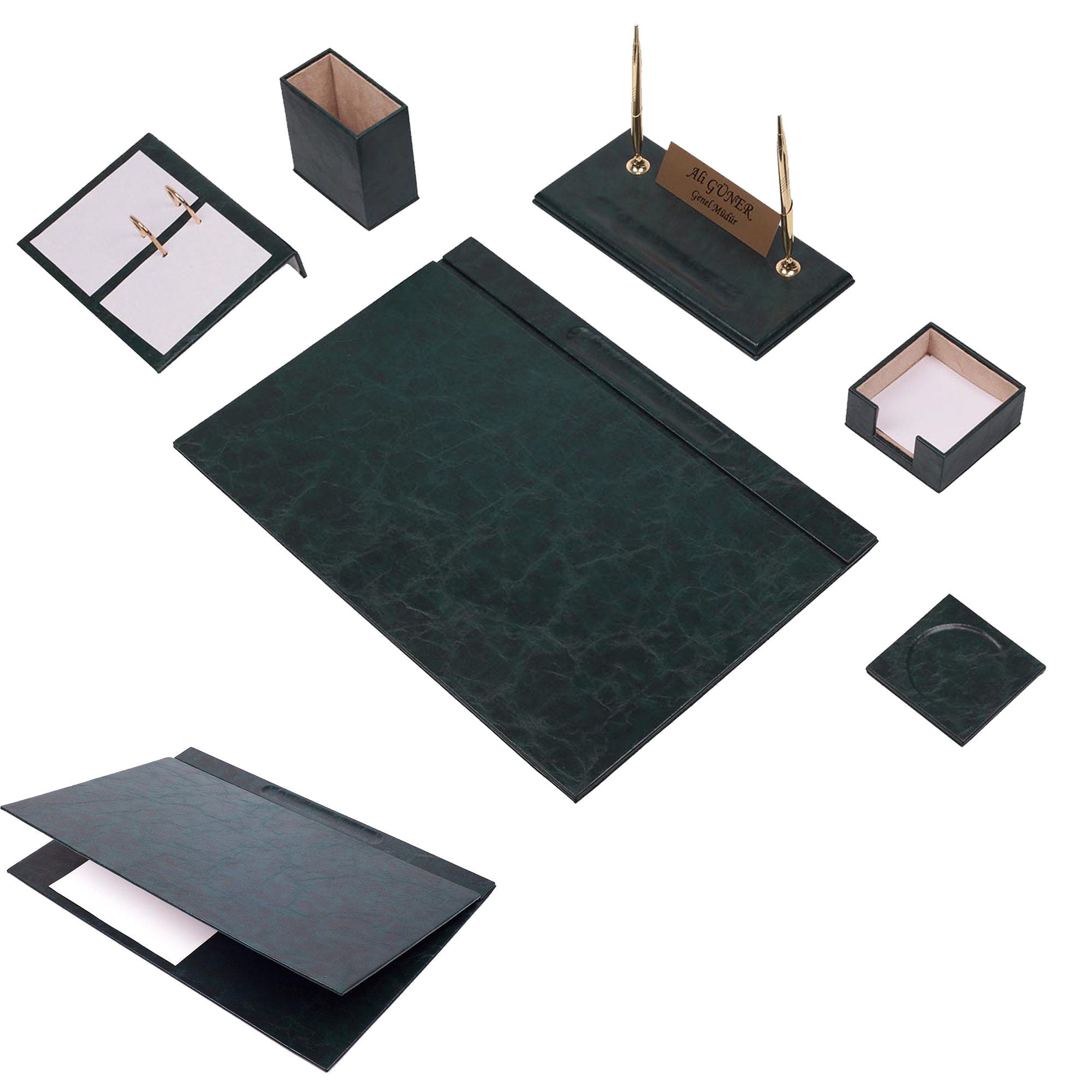 MOOG Leather Desk Set-8 Accessories - White - 8 PCS