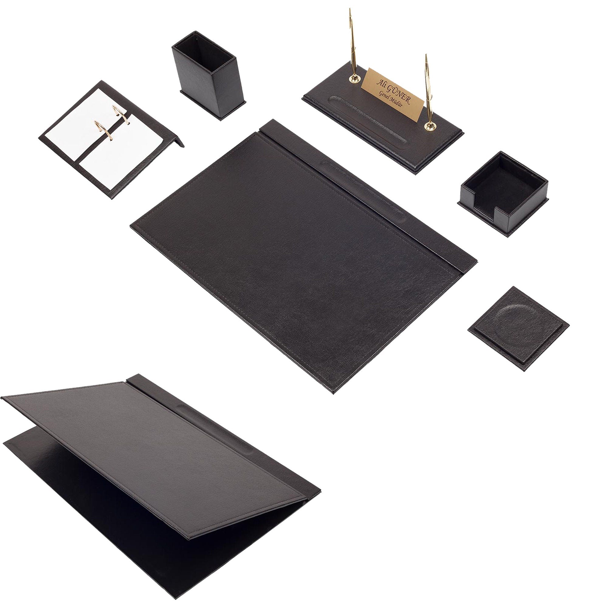 MOOG Leather Desk Set-8 Accessories - White - 8 PCS